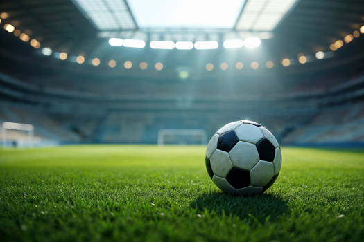 Close up on sport environment with soccer ball as Manchester United announces new stadium 